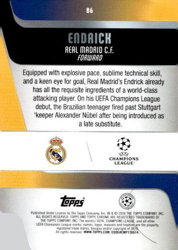 Topps Chrome 2025 UEFA Champions League Endrick Real Madrid C.F. #86
