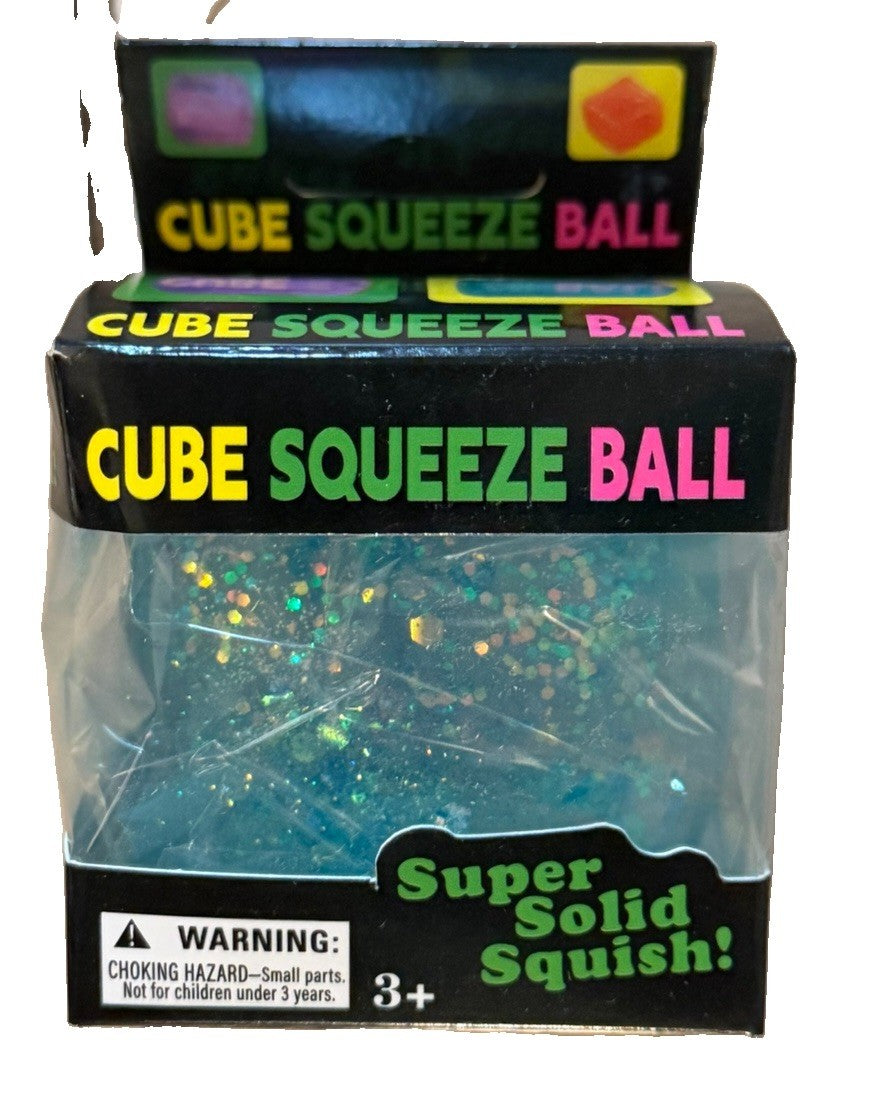 Solid Squishy Cube Tactile Squeeze Toy, Blue, Pink, Yellow Glitter, Ages 3+