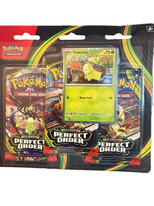 Pokemon TCG  3-Pack Blister (Chikorita) Perfect Order New Sealed