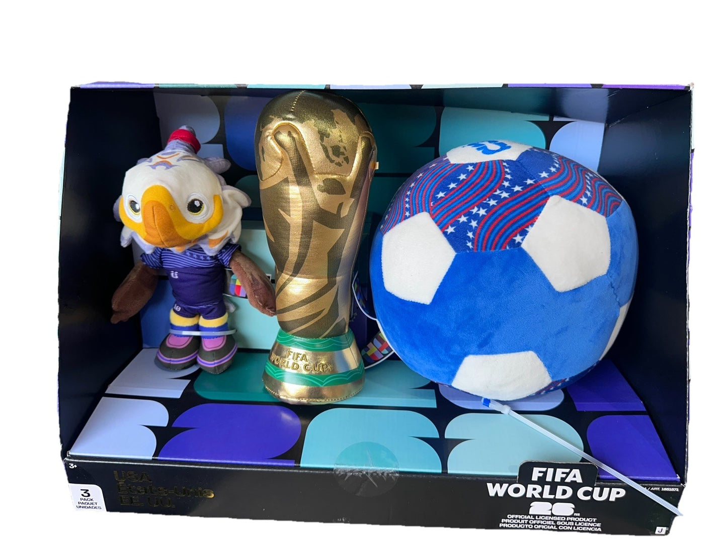 FIFA World Cup 26 USA Plush 3 Pack Set Eagle Trophy Soccer Ball Jazwares New USA