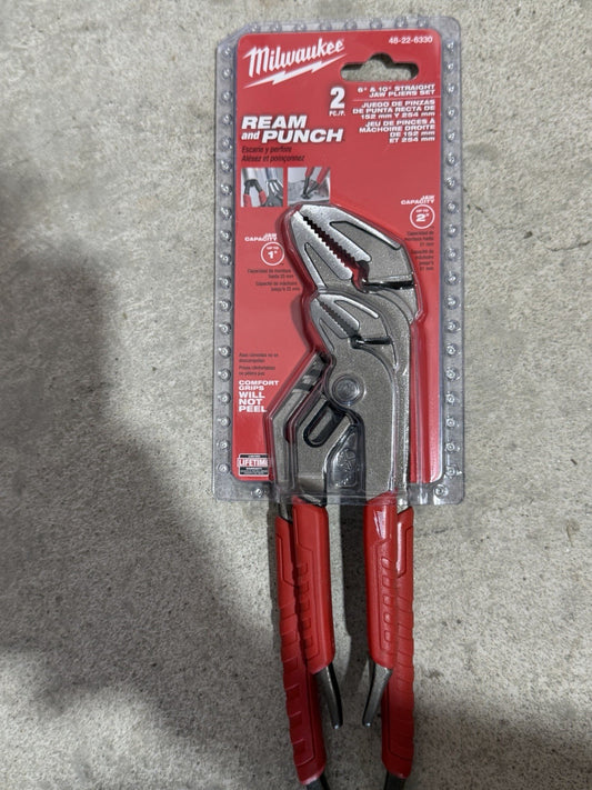 Milwaukee 6" & 10" Comfort Grip Straight Jaw Pliers Set, #48-22-6330