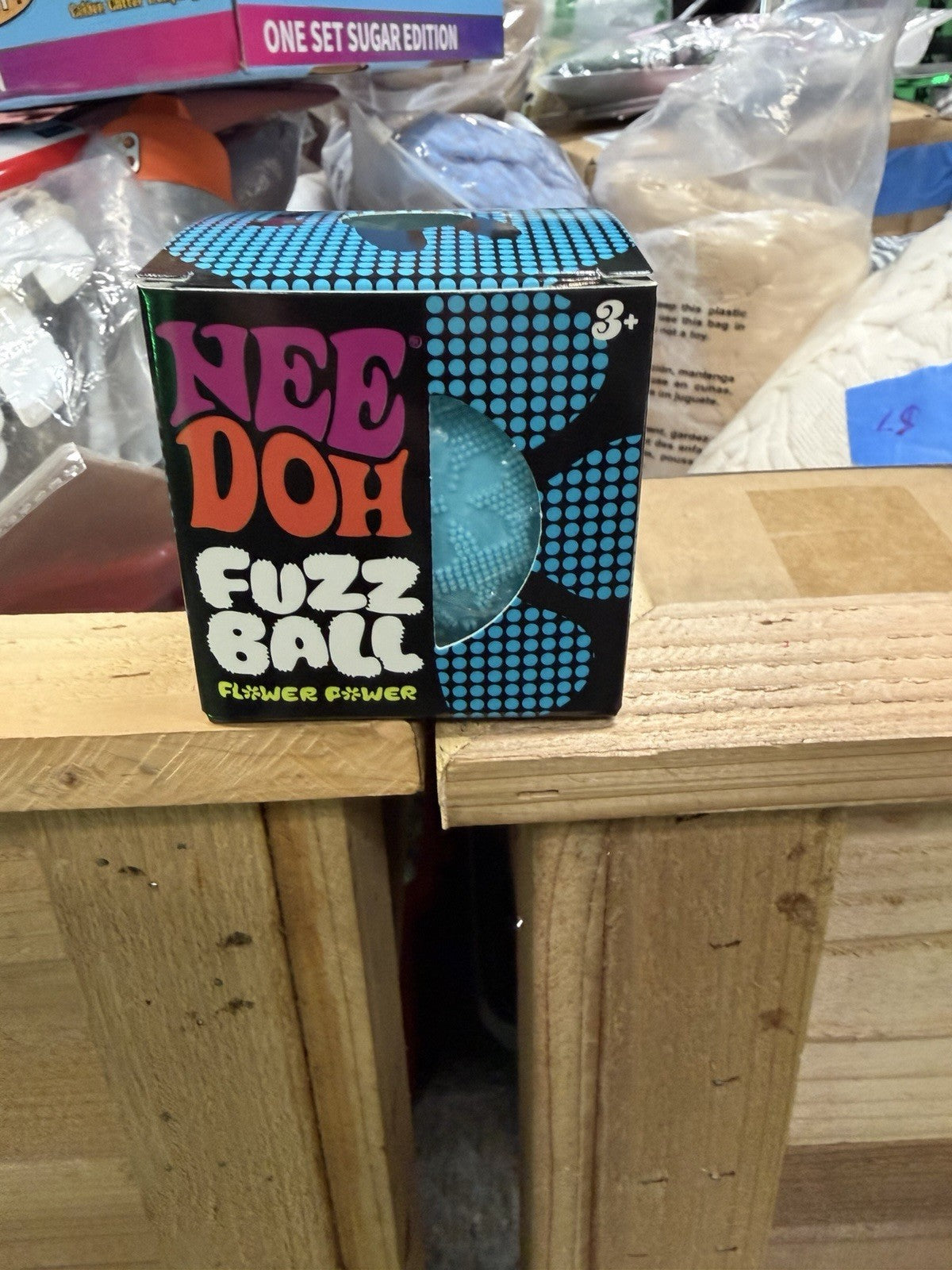BLUE Needoh FUZZ BALL Flower Power Nee Doh Squish Stress Ball NEE-DOH Fuzzball