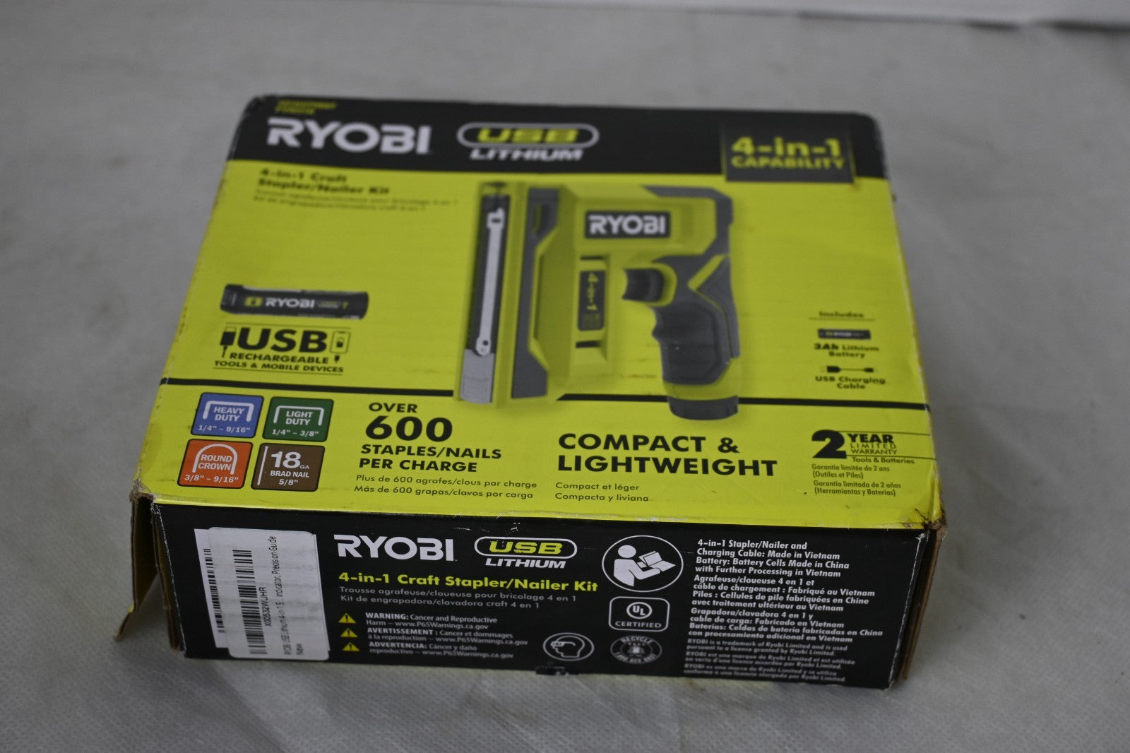 RYOBI USB Lithium 4V Cordless 4-in-1 Stapler/Nailer Kit FVN51K