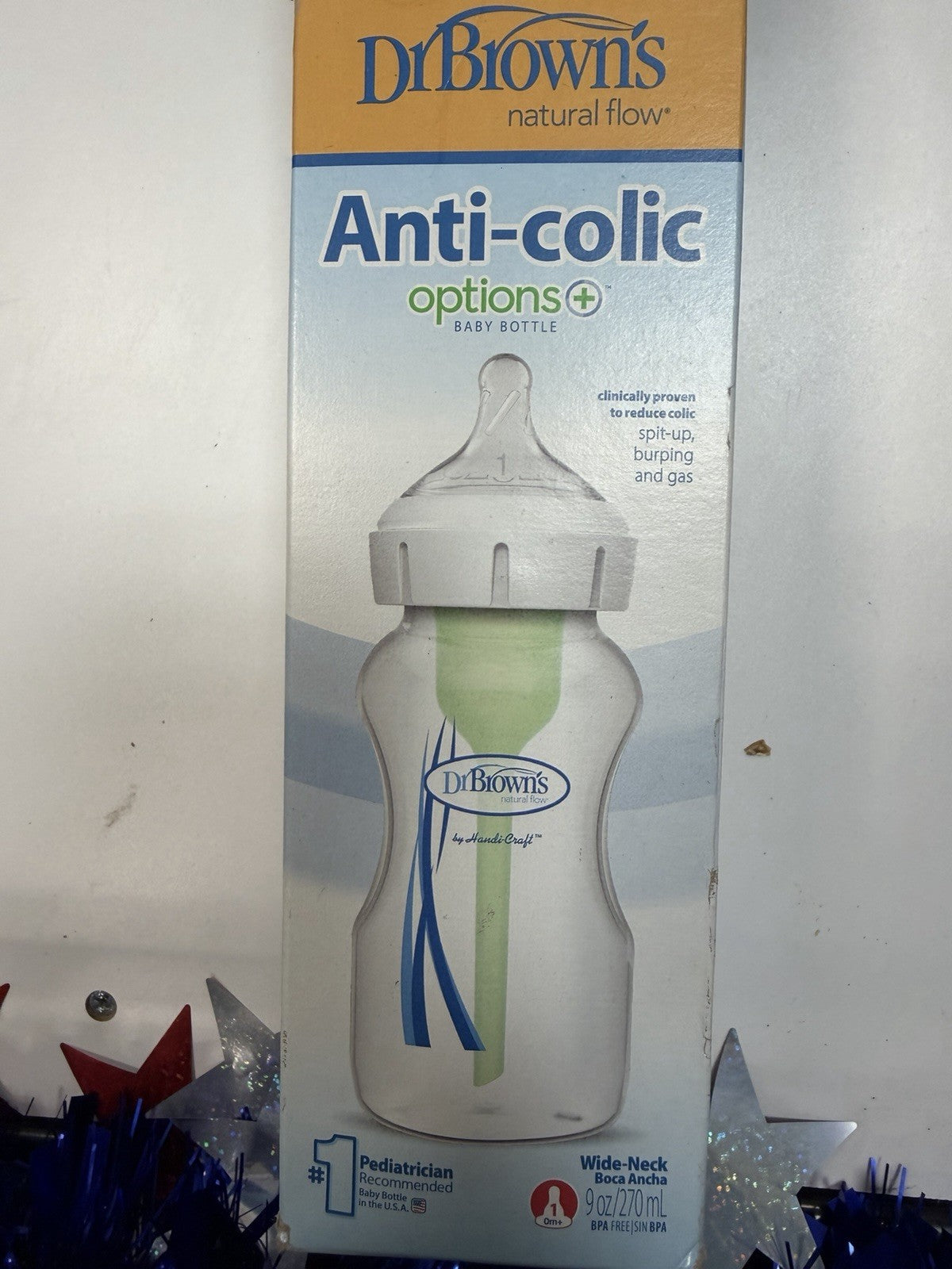 Dr. Brown’s Natural Flow Anti-Colic Options+Wide-Neck Baby Bottle, 9 oz/270 mL