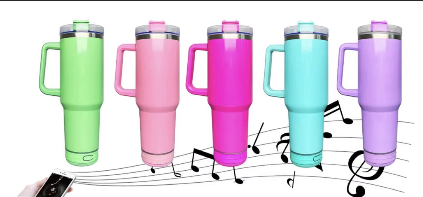 40oz Stainless Steel Tumbler with Bluetooth Speaker and LED Light