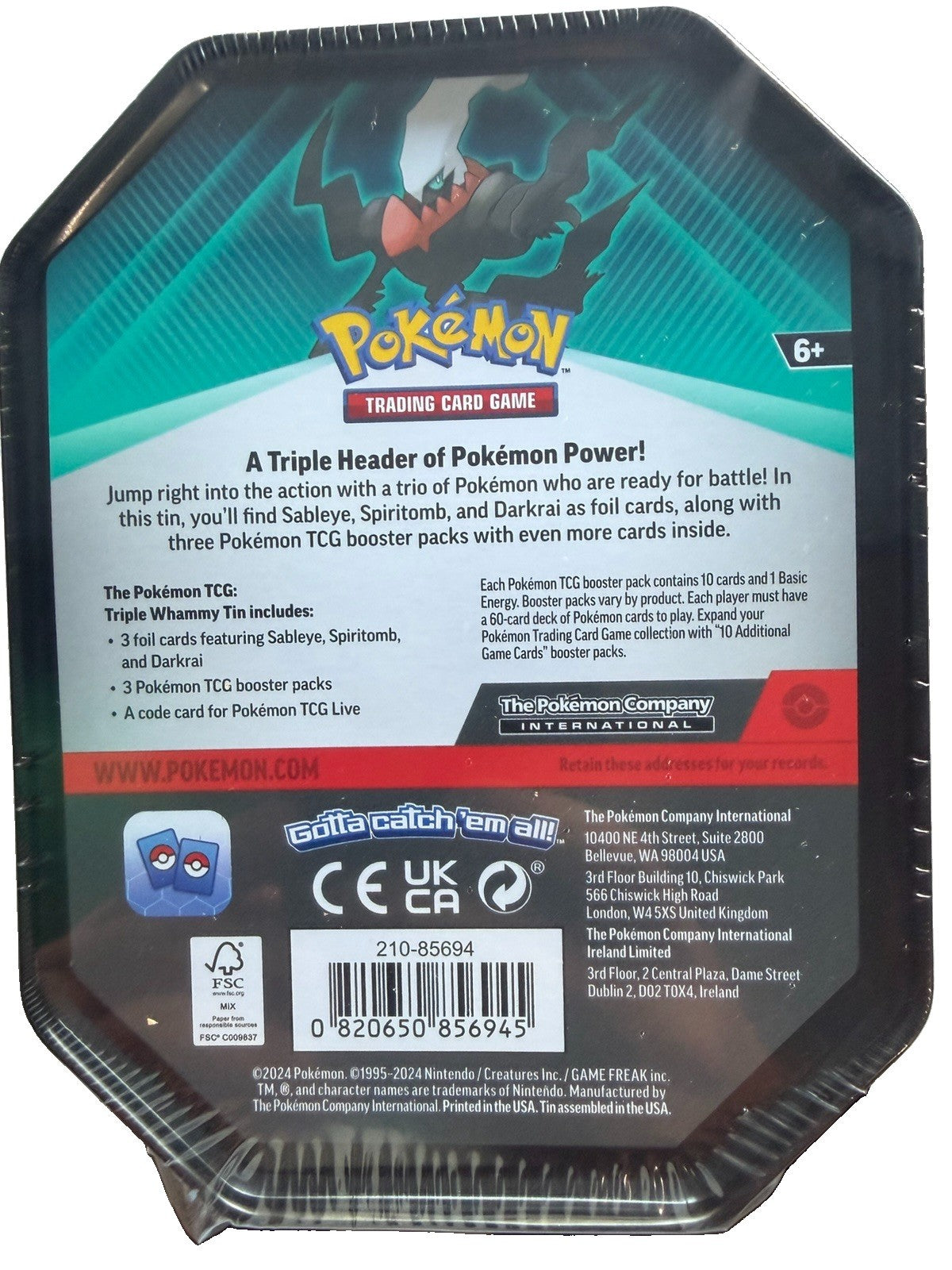 Pokemon trading card game collectible metal tin- Darkrai  sealed  FREE SHIPPING!