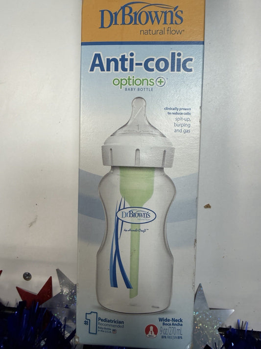 Dr. Brown’s Natural Flow Anti-Colic Options+Wide-Neck Baby Bottle, 9 oz/270 mL