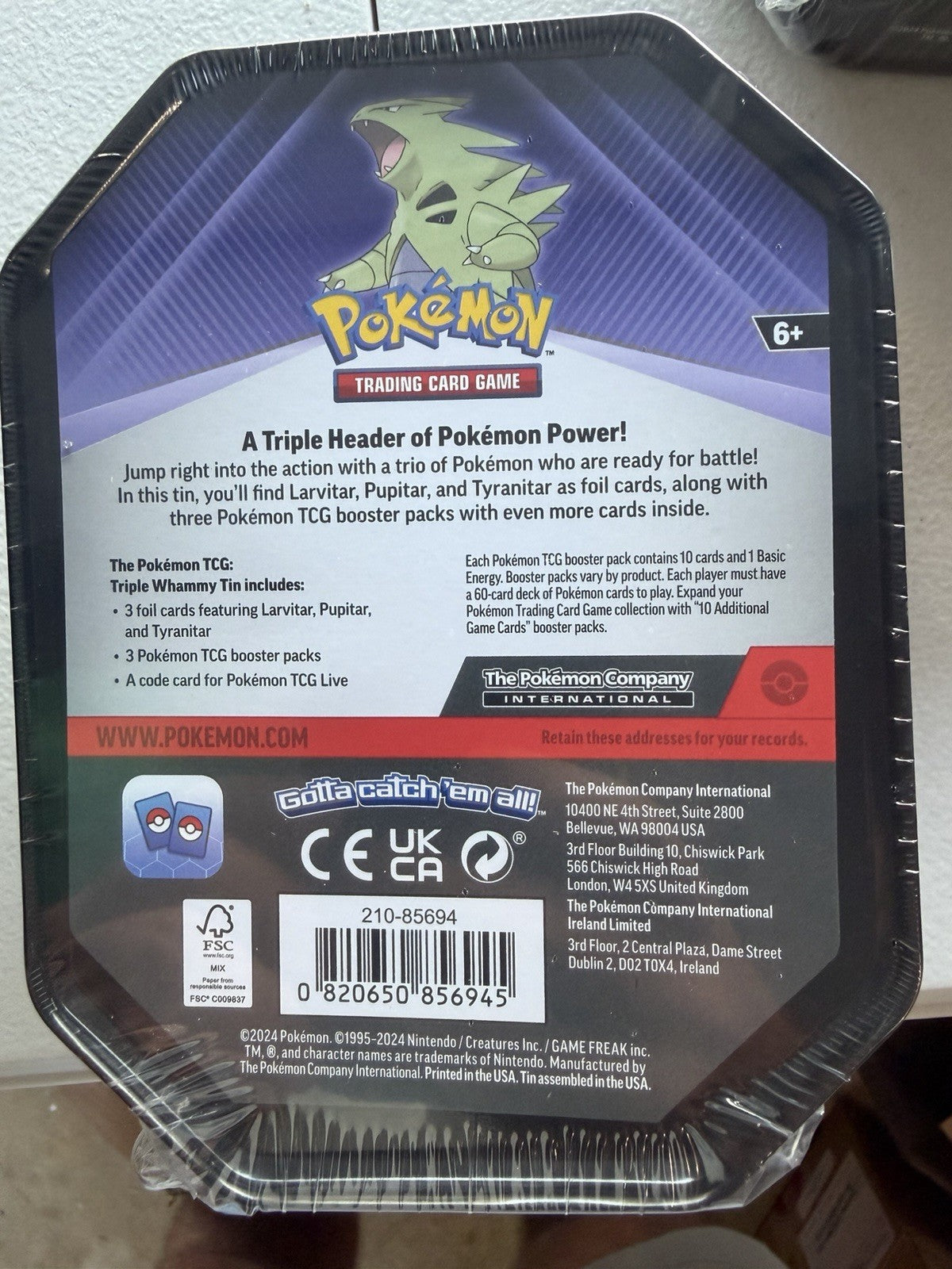 Pokemon TCG 2024 Tyranitar Metal Tin with 3 Foil Cards 3 Boosters & Online Code