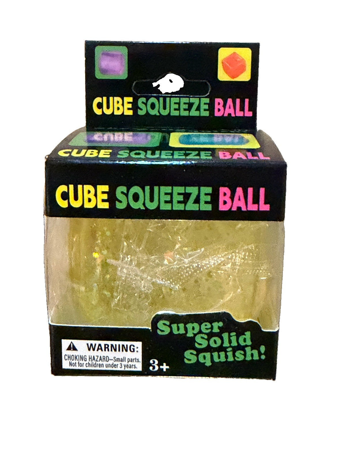 Solid Squishy Cube Tactile Squeeze Toy, Blue, Pink, Yellow Glitter, Ages 3+