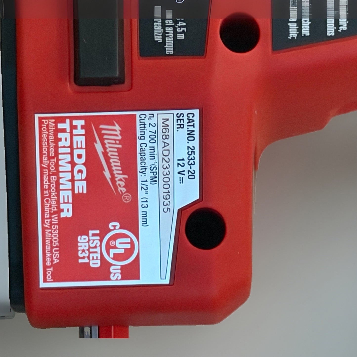 Milwaukee 2533-20 M12 Fuel 12V Hedge Trimmer - Red