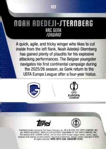2025-26 Topps UEFA Club Competitions #122 Noah Adedeji-Sternberg