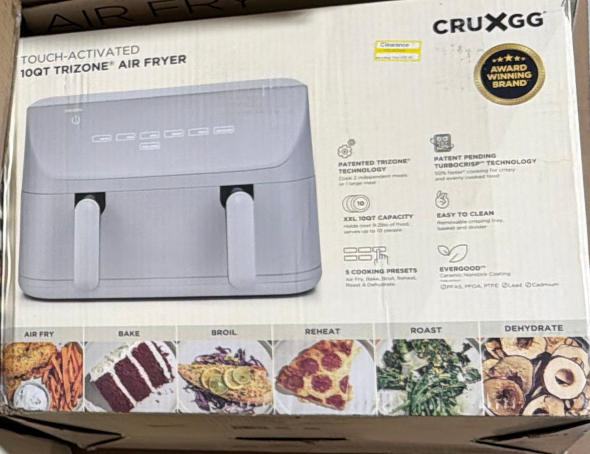New CRUXGG 10qt Dual Basket Tri-Zone Air Fryer Gray: 1700W,